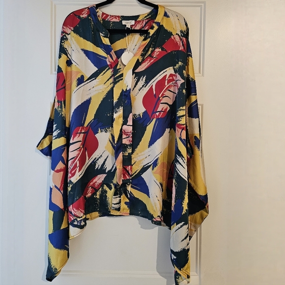 New ODDY Colorful Abstract Women's Poncho Top Sz 3X - Picture 5 of 6